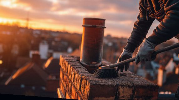 Boston chimney stack profiled against evening light