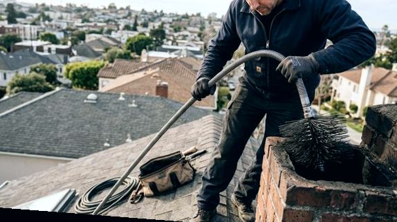 Lowering sweep rods down a flue from a Boston ridgeline